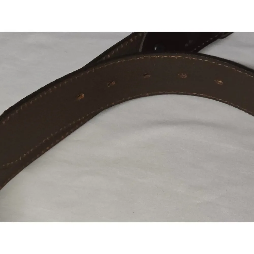 Genuine Leather Belt Made in USA Brown Brass Buckle Stitched 44.75